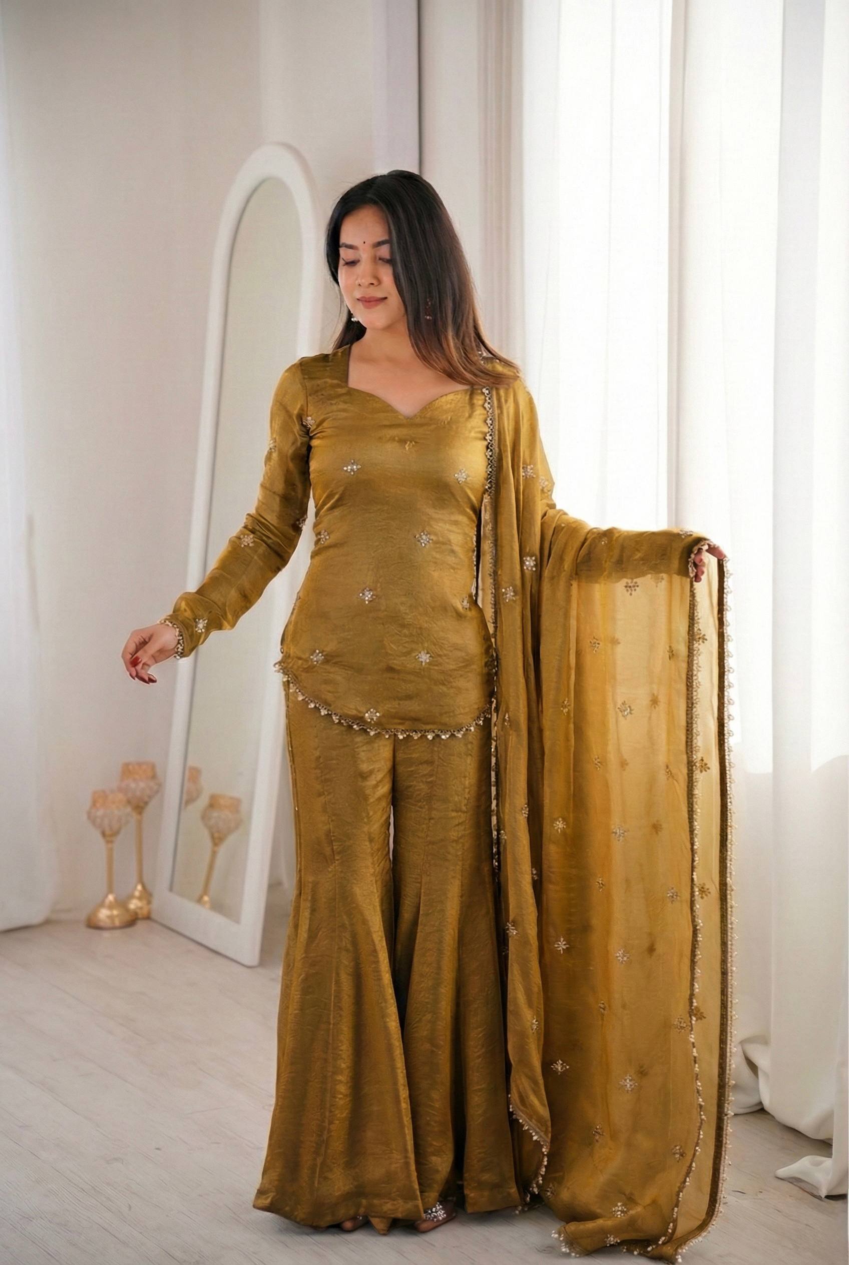 Elegant JMC Silk Embroidered Plazzo Set
