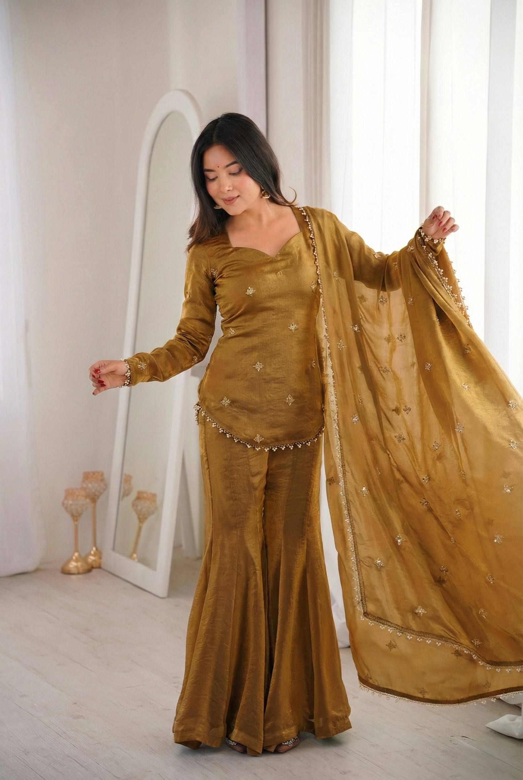 Elegant JMC Silk Embroidered Plazzo Set