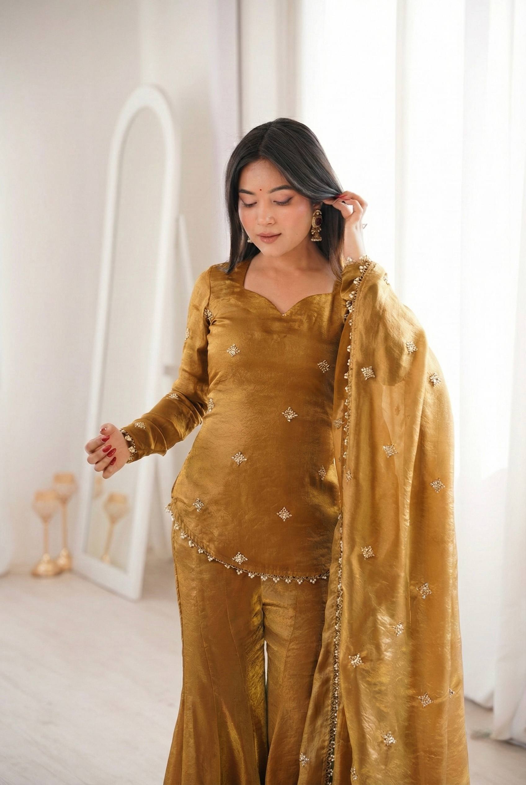 Elegant JMC Silk Embroidered Plazzo Set