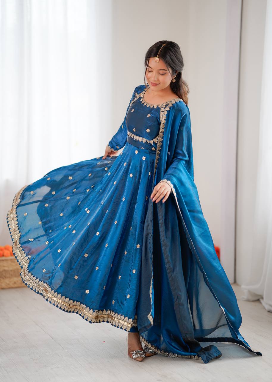 Afiya Designer Silk Gown Set with Sequins
