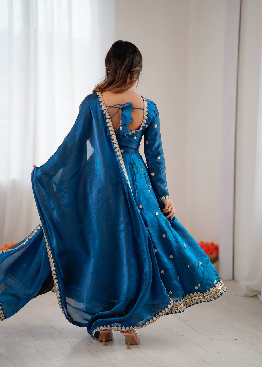Afiya Designer Silk Gown Set with Sequins