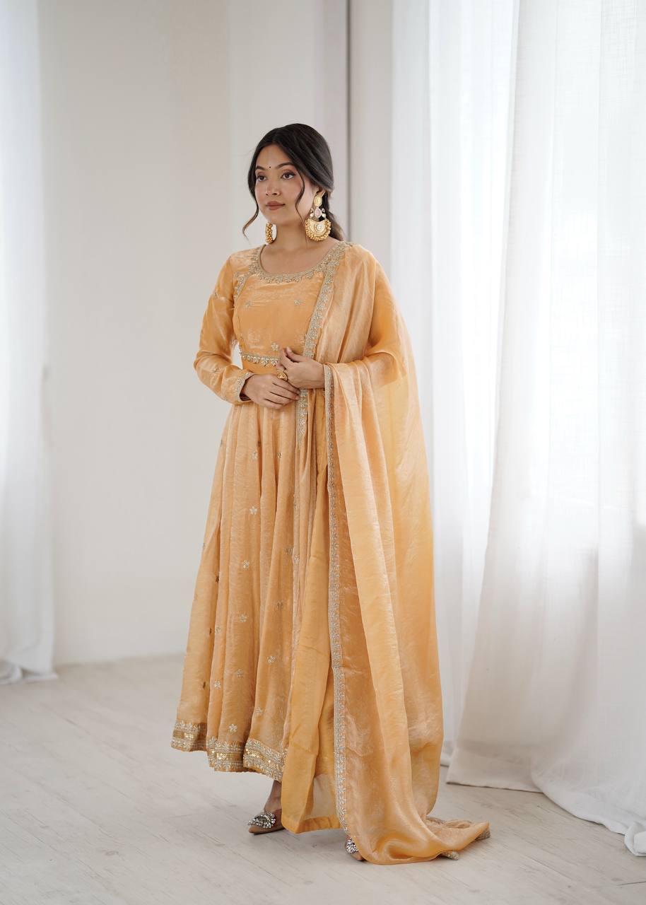 Afiya Designer Silk Gown Set with Sequins