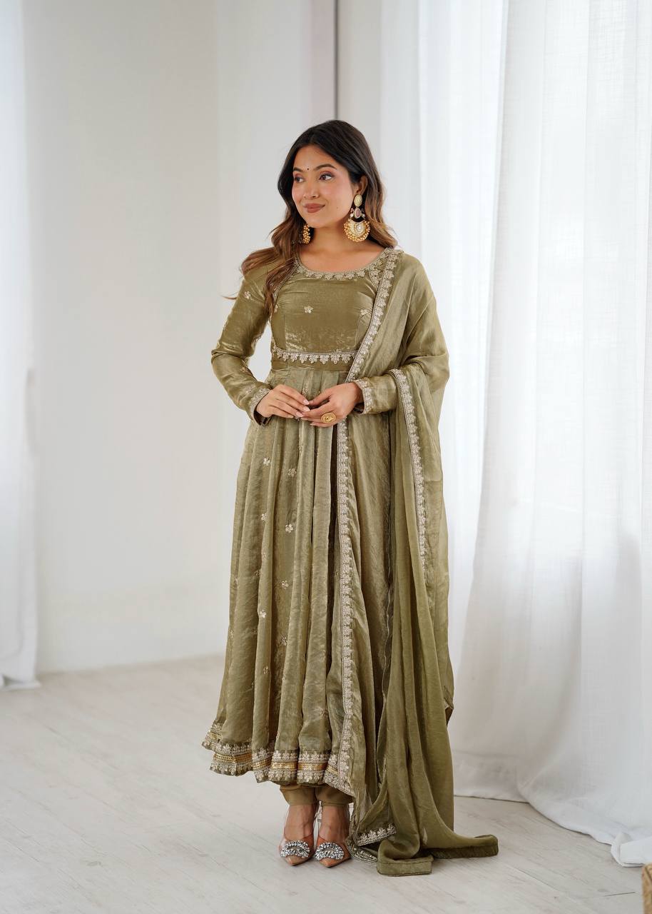 Afiya Designer Silk Gown Set with Sequins