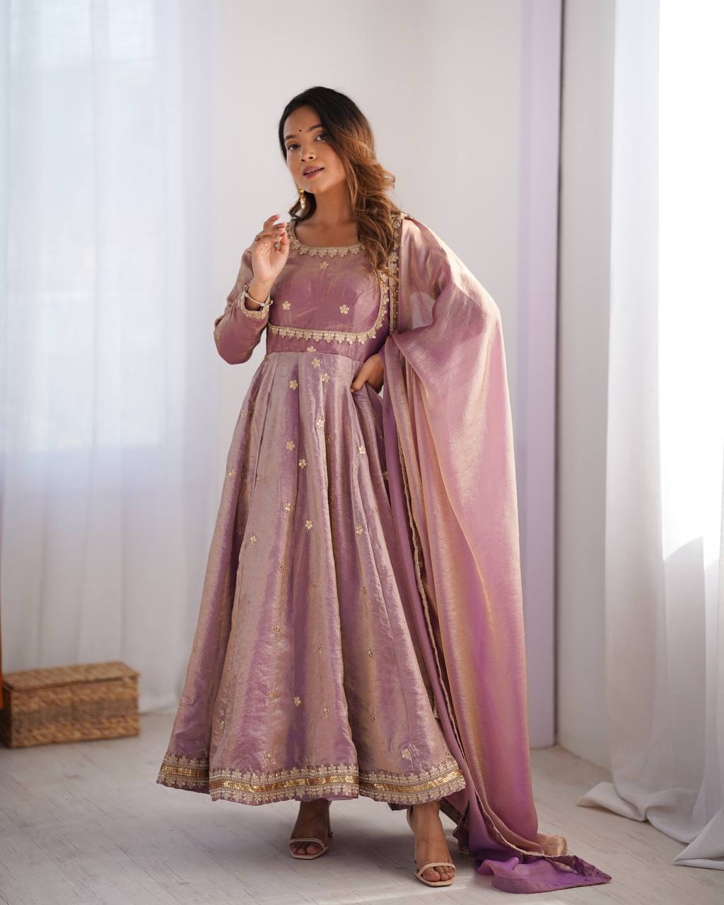 Afiya Designer Silk Gown Set with Sequins
