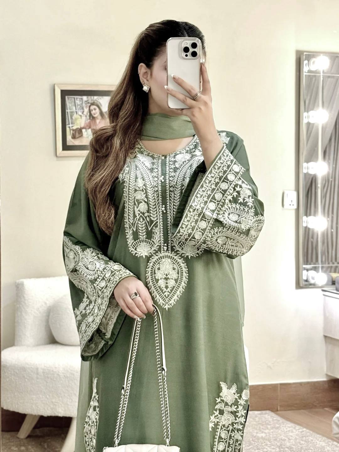 Ameira Chinon Silk Embroidered Kurti Palazzo Set