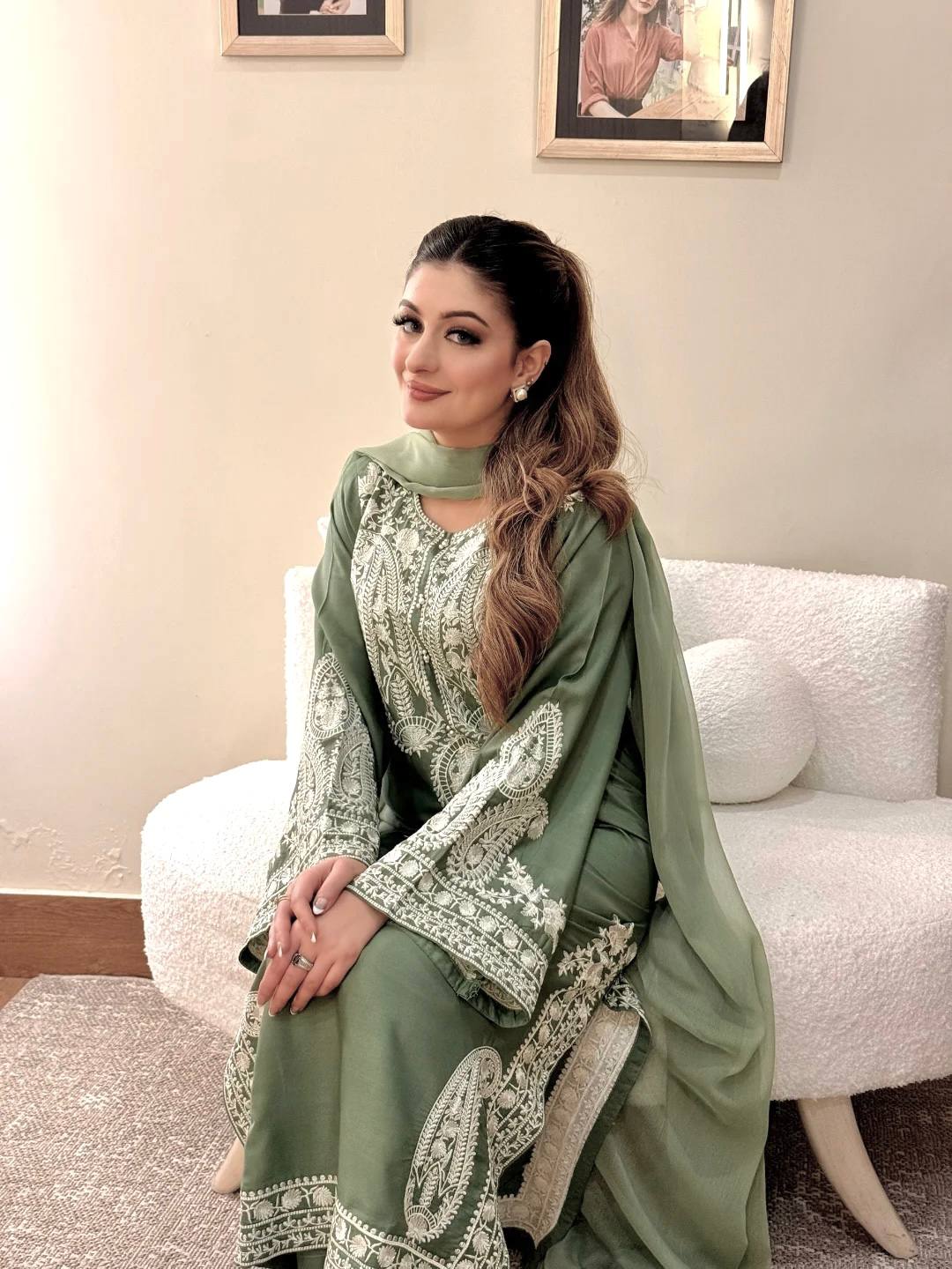 Ameira Chinon Silk Embroidered Kurti Palazzo Set