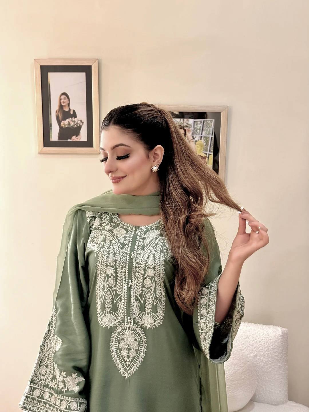 Ameira Chinon Silk Embroidered Kurti Palazzo Set
