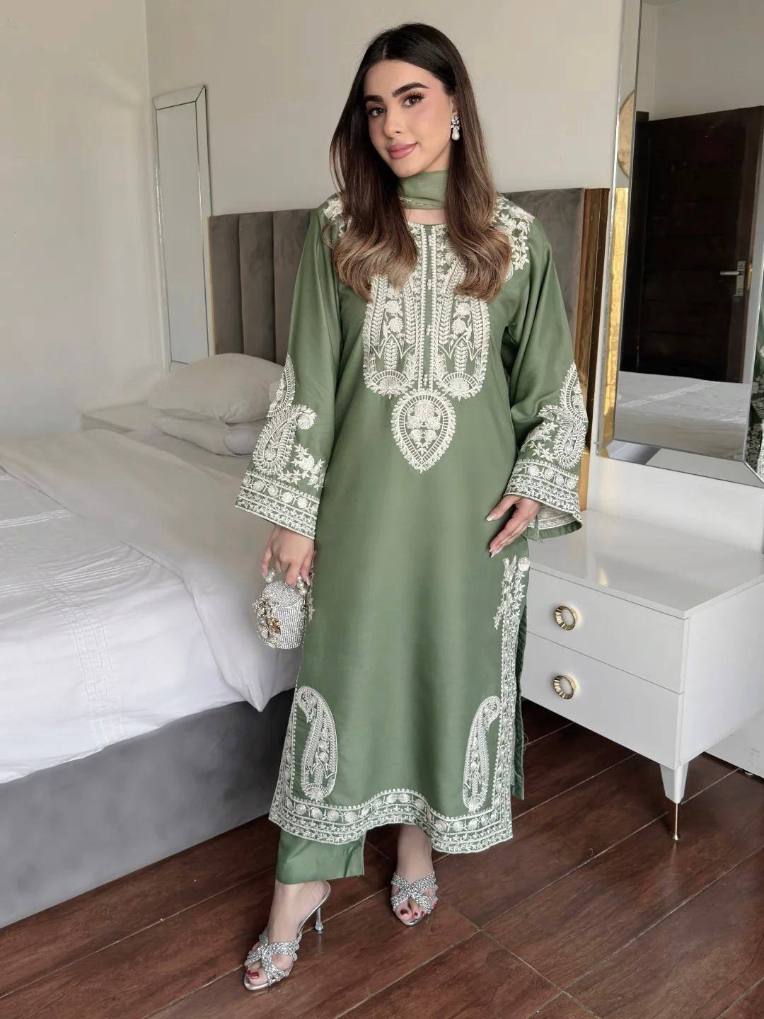Ameira Chinon Silk Embroidered Kurti Palazzo Set