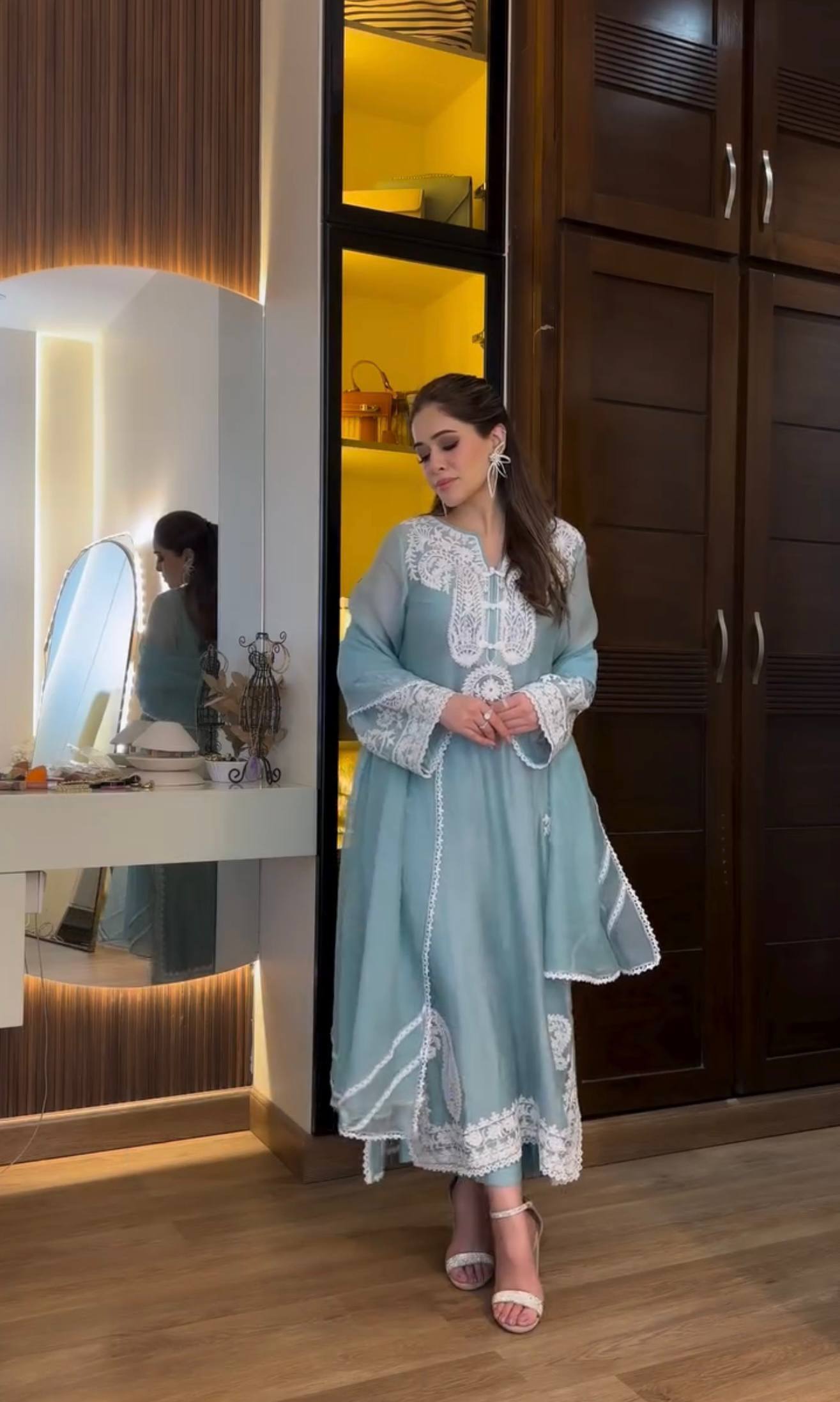 Ameira Chinon Silk Embroidered Kurti Palazzo Set