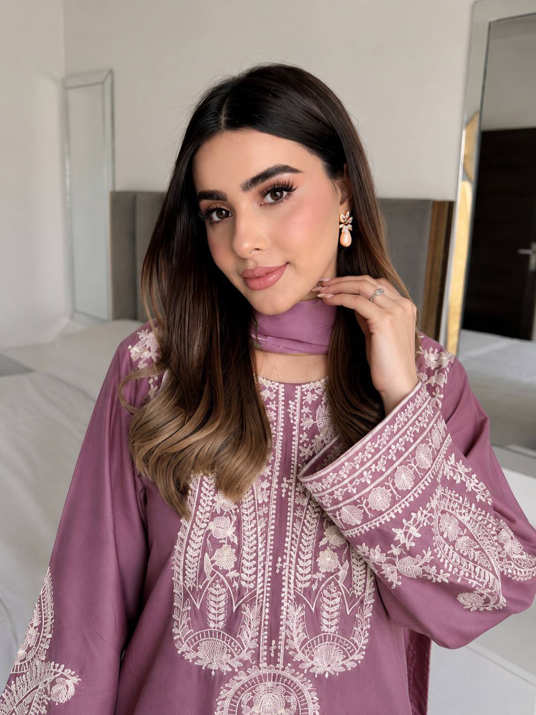Ameira Chinon Silk Embroidered Kurti Palazzo Set