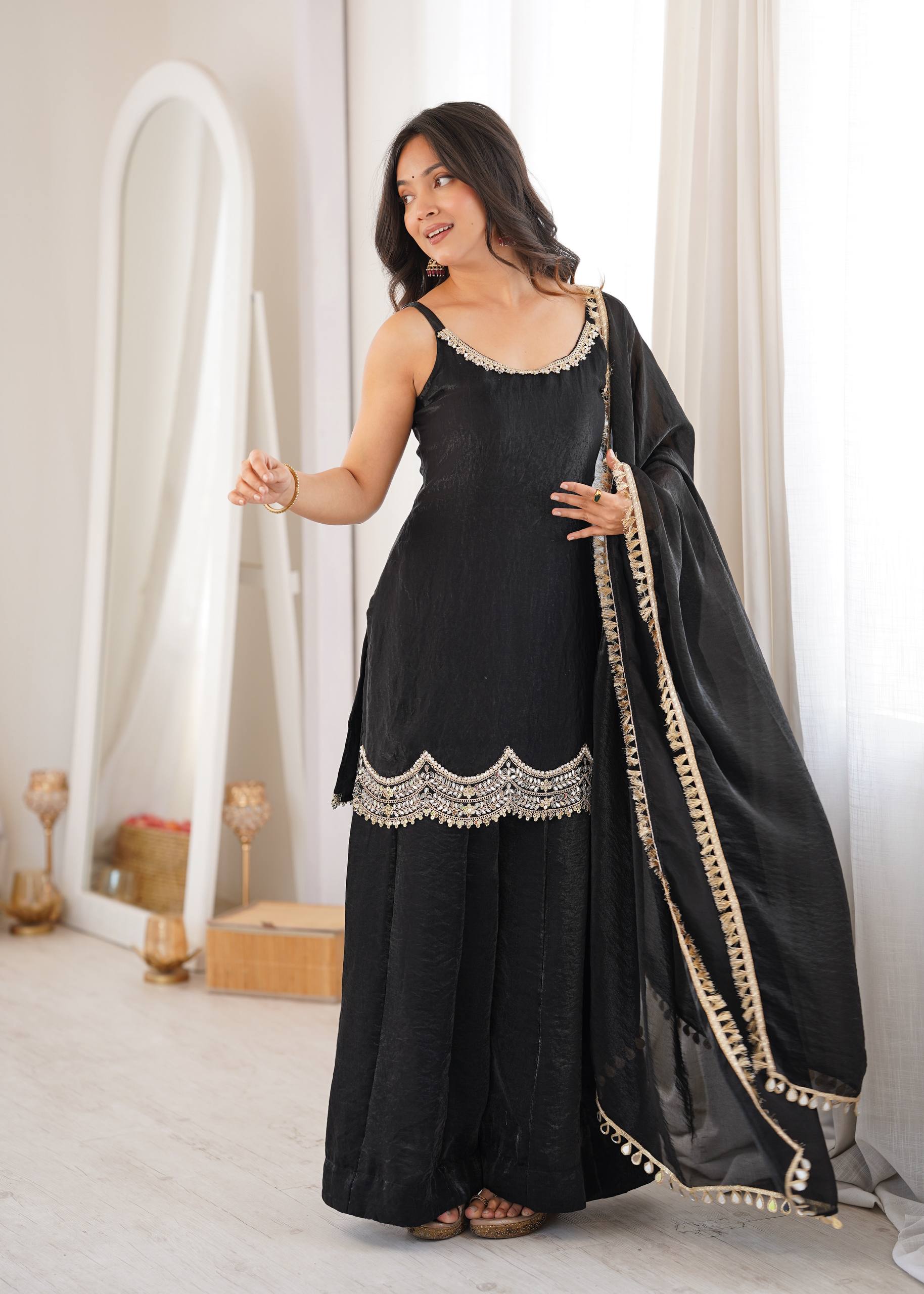 Ruhani Bloom Mirror Work Sharara Set