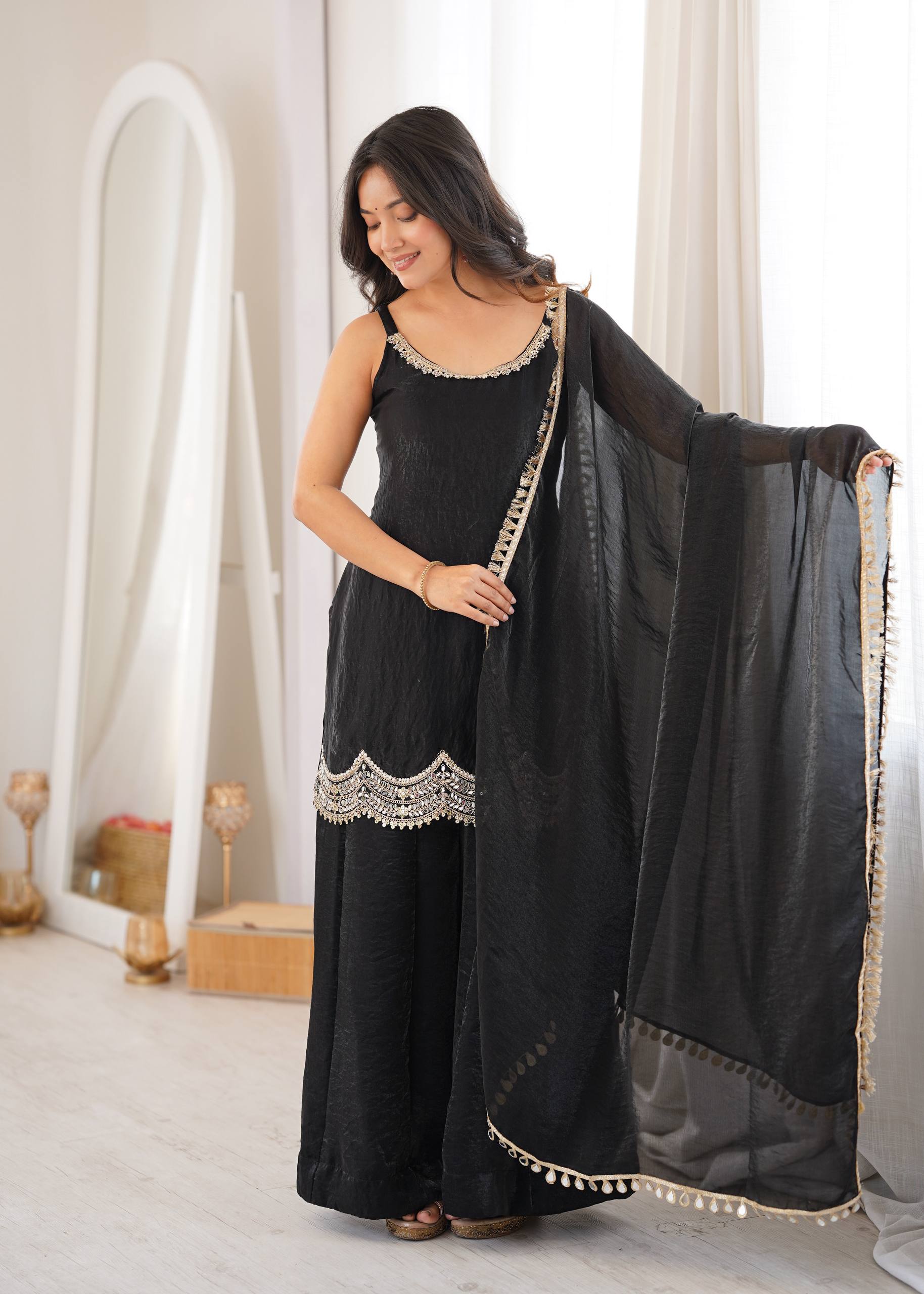 Ruhani Bloom Mirror Work Sharara Set