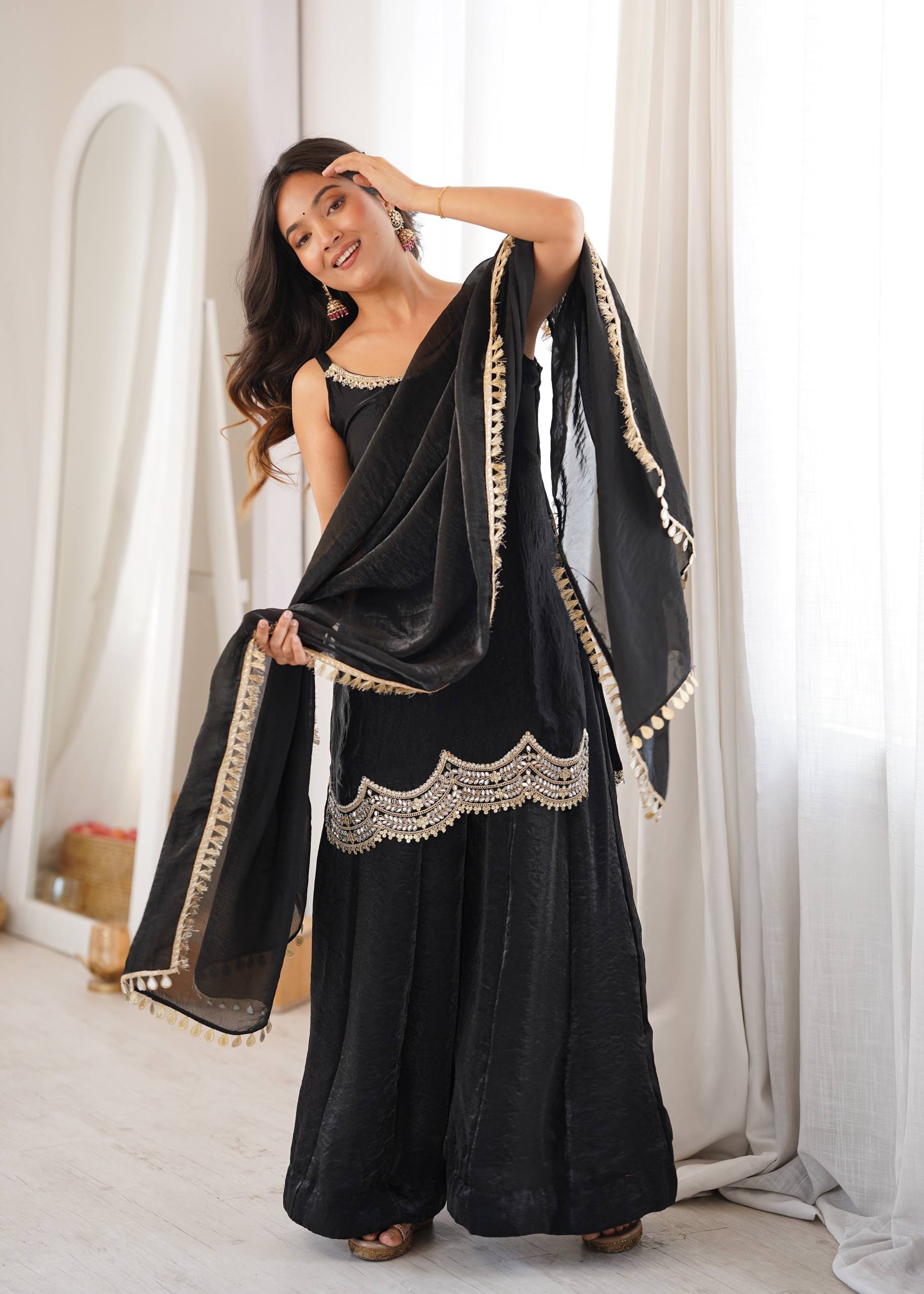 Ruhani Bloom Mirror Work Sharara Set