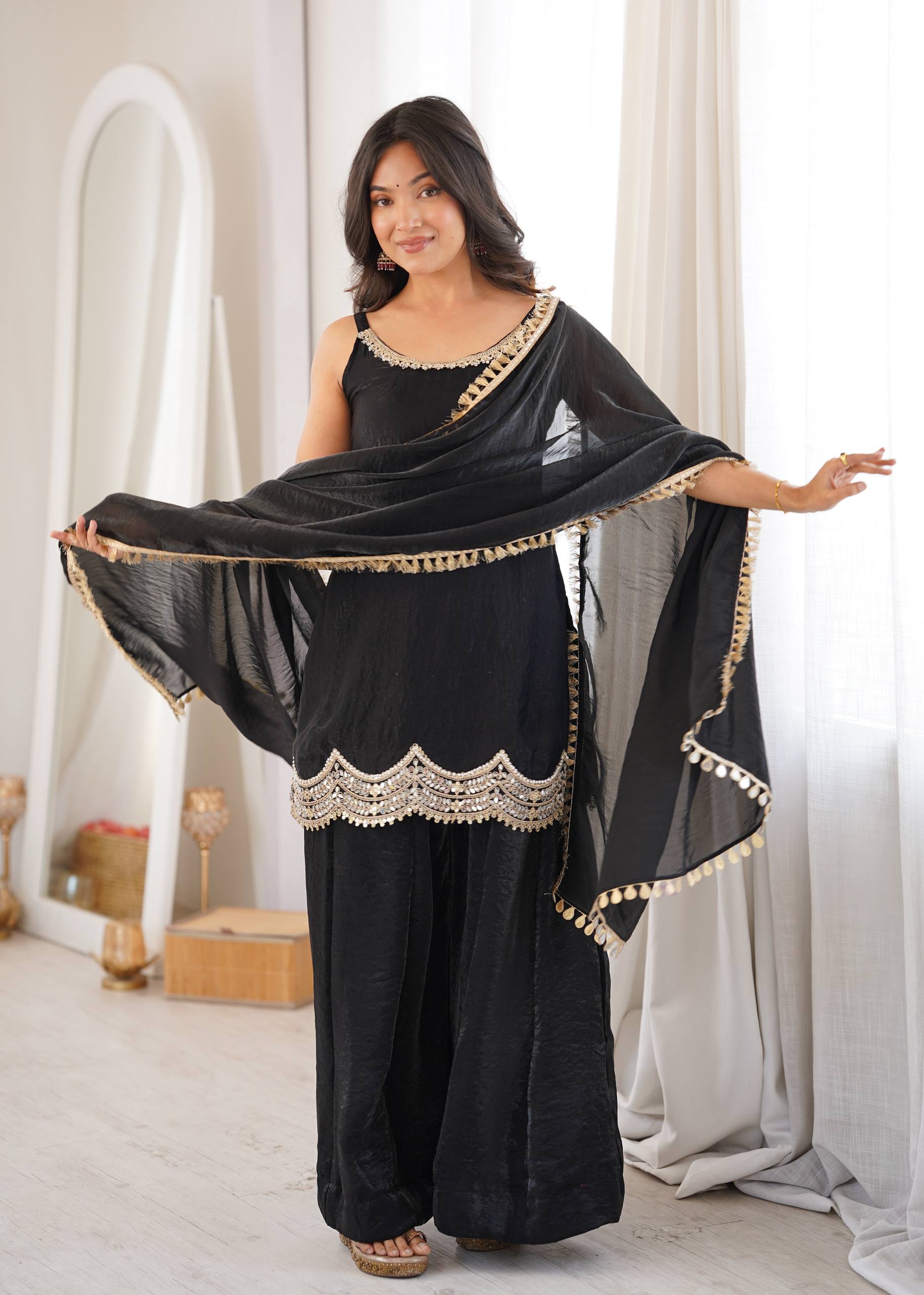 Ruhani Bloom Mirror Work Sharara Set