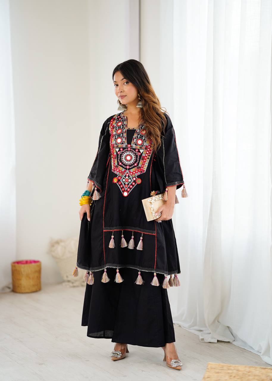 Black Color Pure Khadi Cotton Kurta With Pant Set
