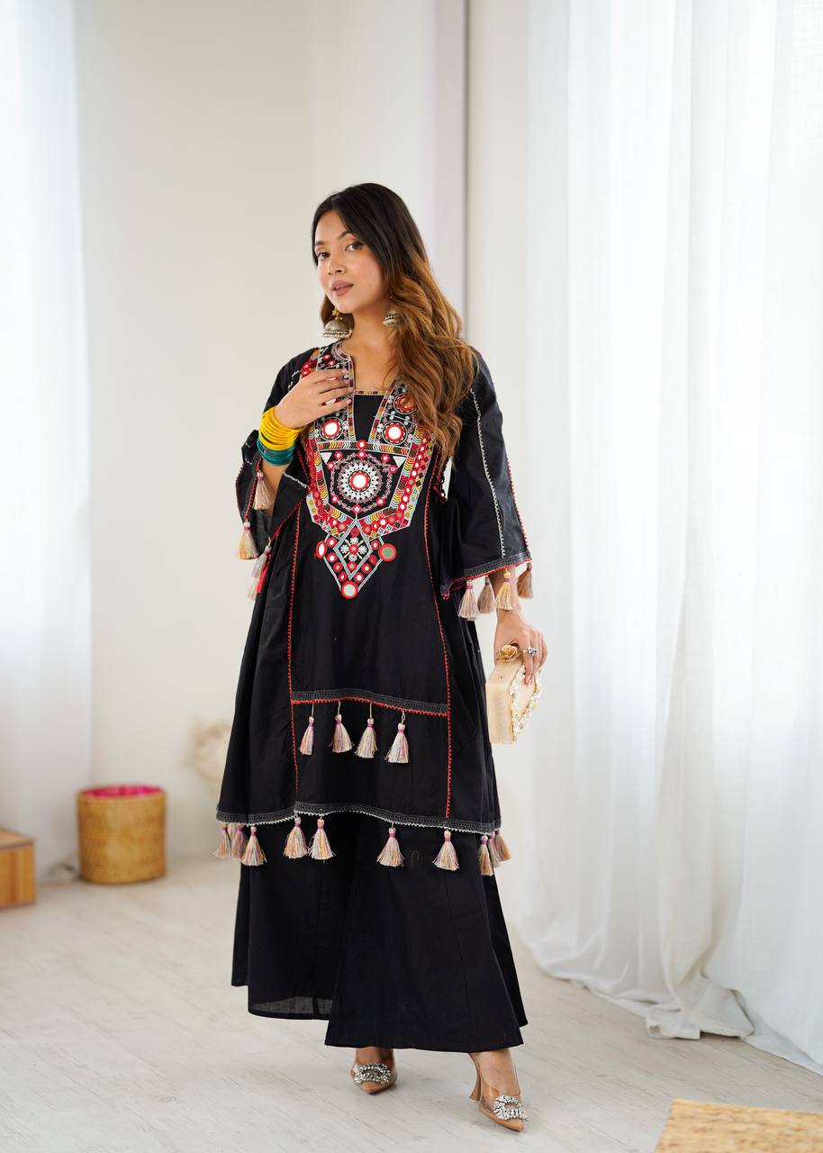 Black Color Pure Khadi Cotton Kurta With Pant Set