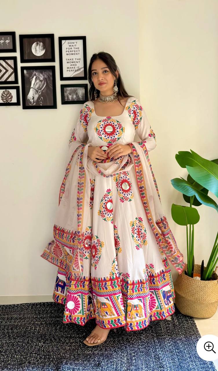 New Designer Satin Silk Kurta Set with Fancy Latkan & Hand Mirror Work