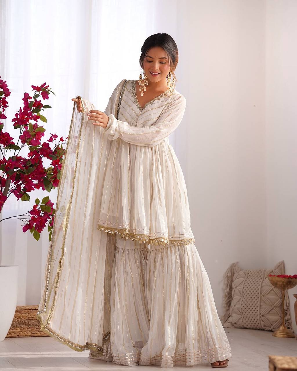 Mal Chanderi Sharara Set with Real Mirror Handwork & Dupatta – Fully Stitched