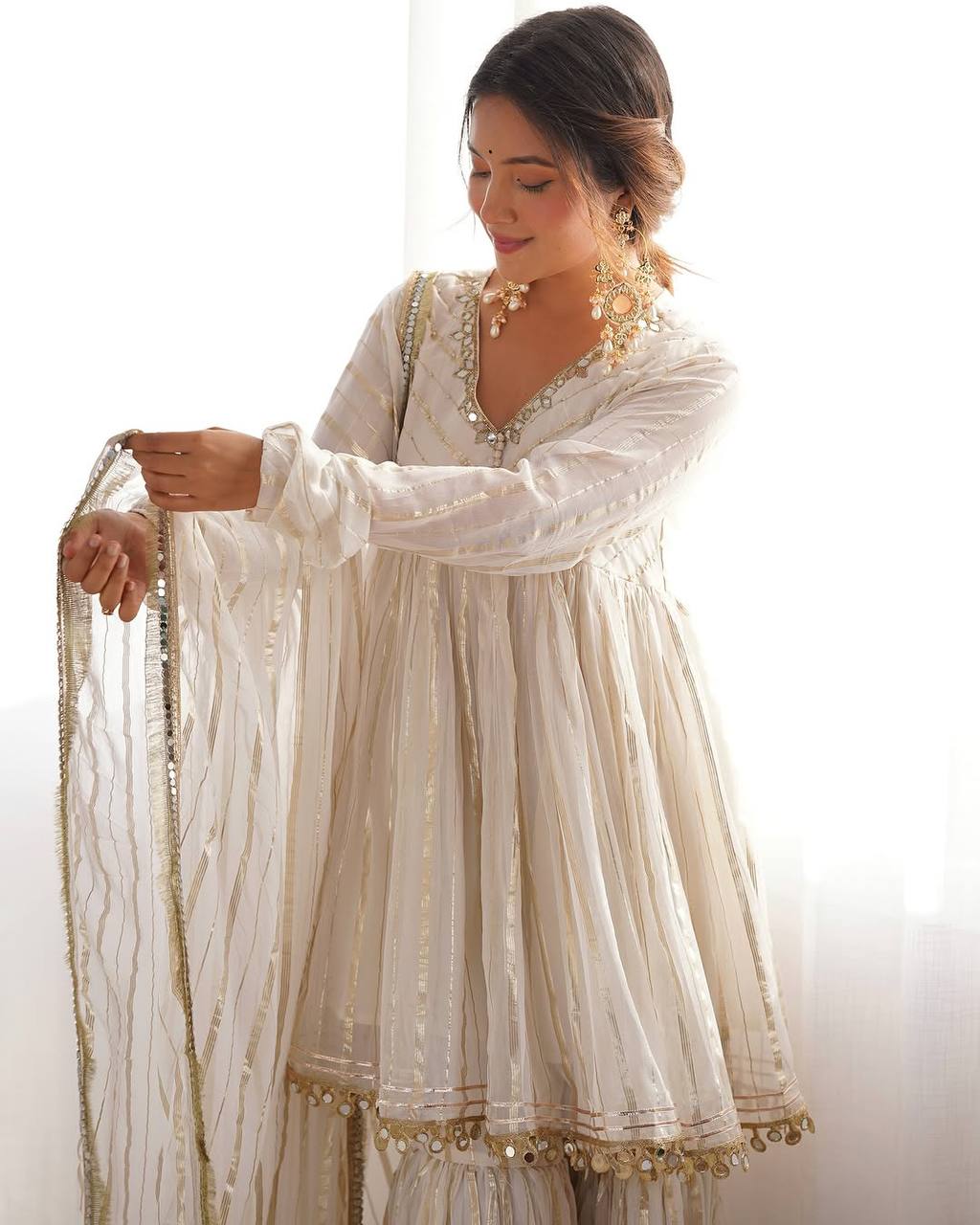 Mal Chanderi Sharara Set with Real Mirror Handwork & Dupatta – Fully Stitched