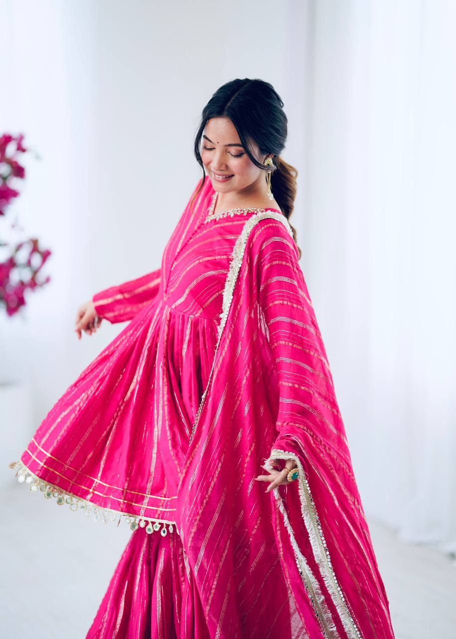 Mal Chanderi Sharara Set with Real Mirror Handwork & Dupatta – Fully Stitched