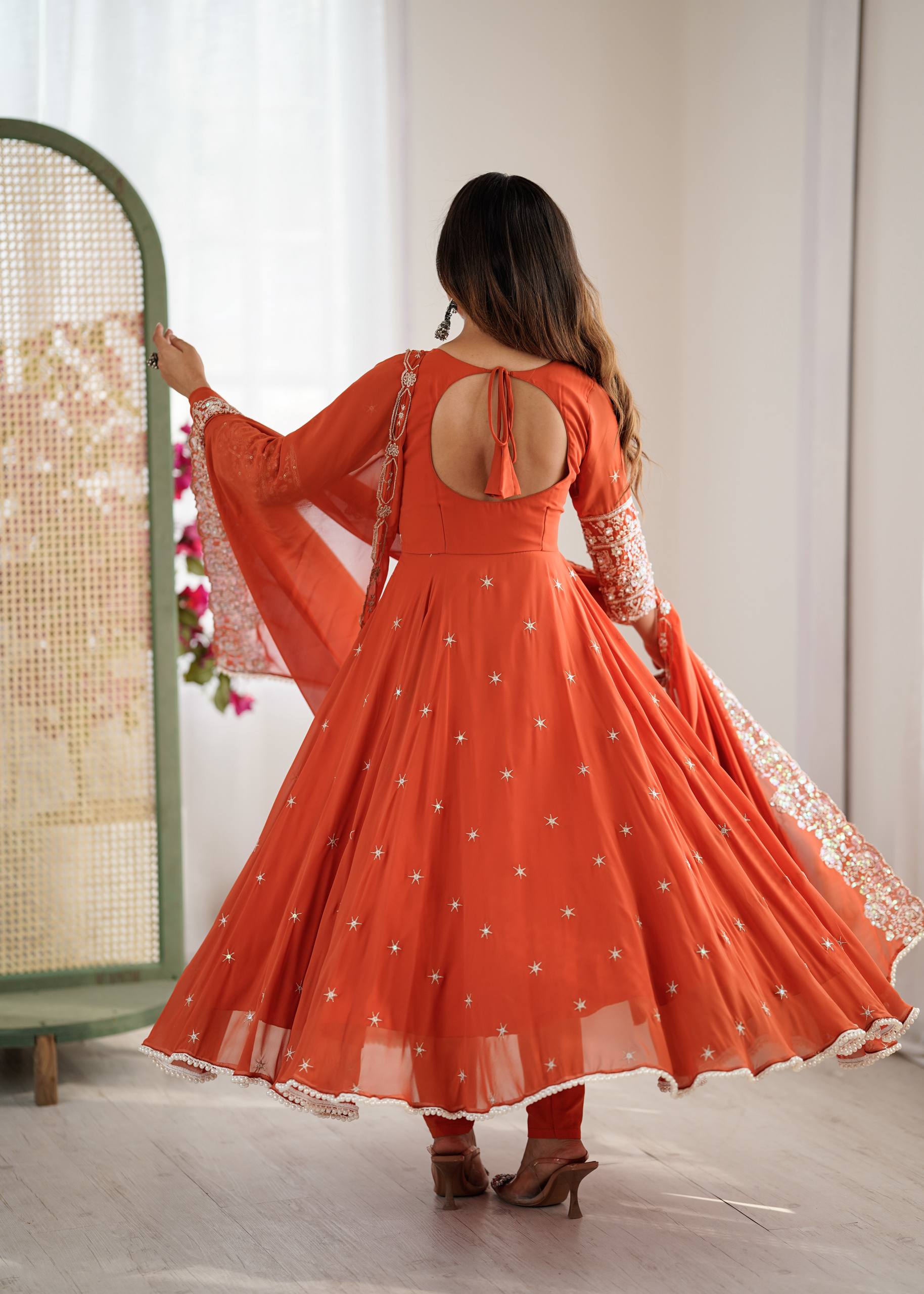 Designer Anarkali Gown with Dupatta & Bottom | Heavy Embroidery Rainbow Sequin Work
