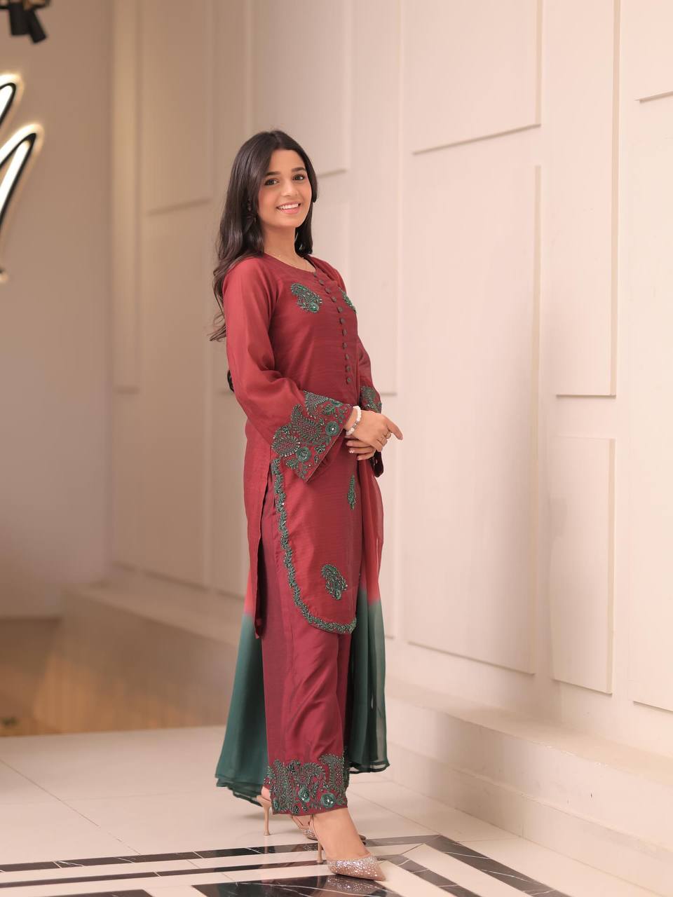 New Designer Elegant French Crepe Kurta With Plazzo Set