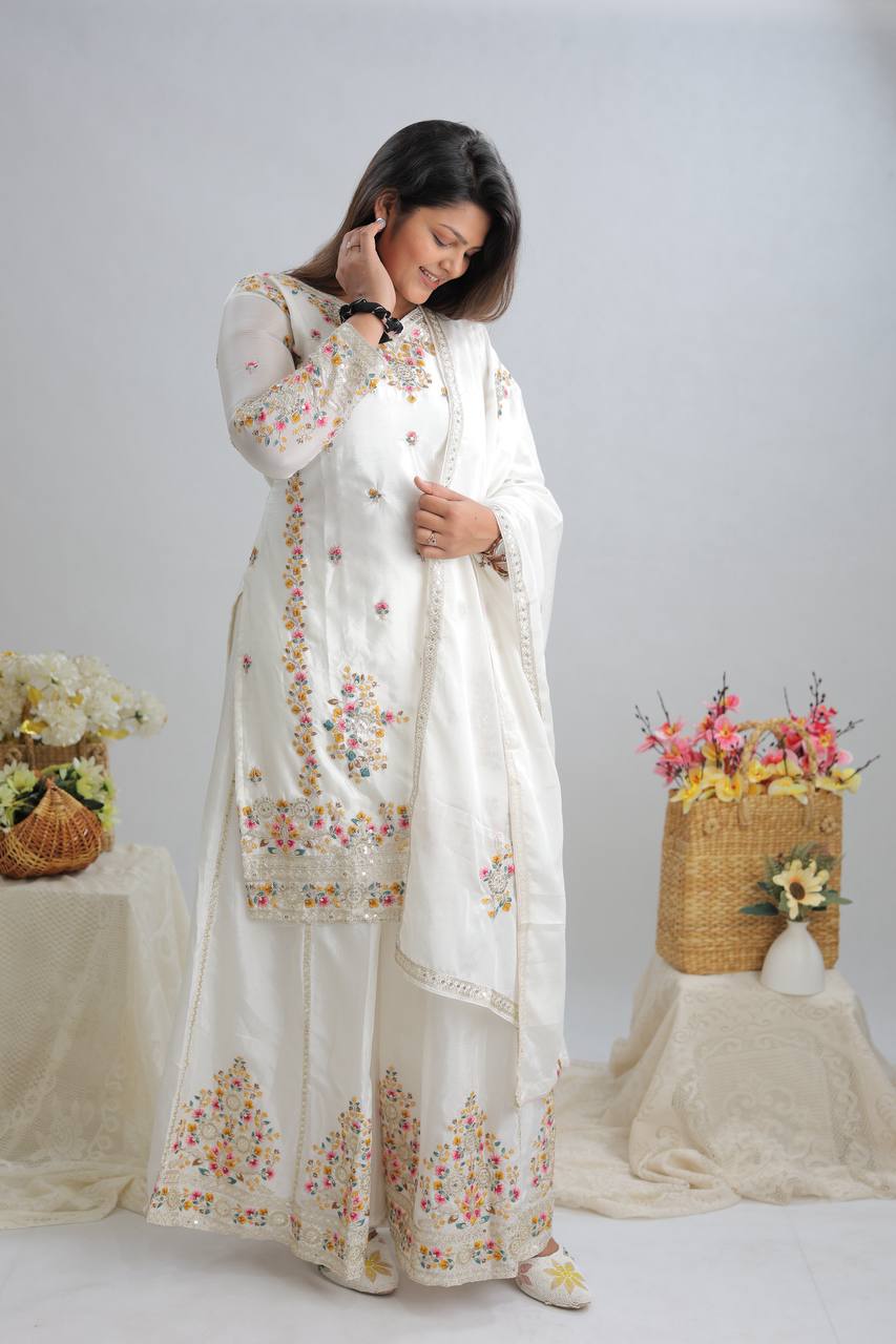 New Partywear White  Designer Partywear Sharara Set