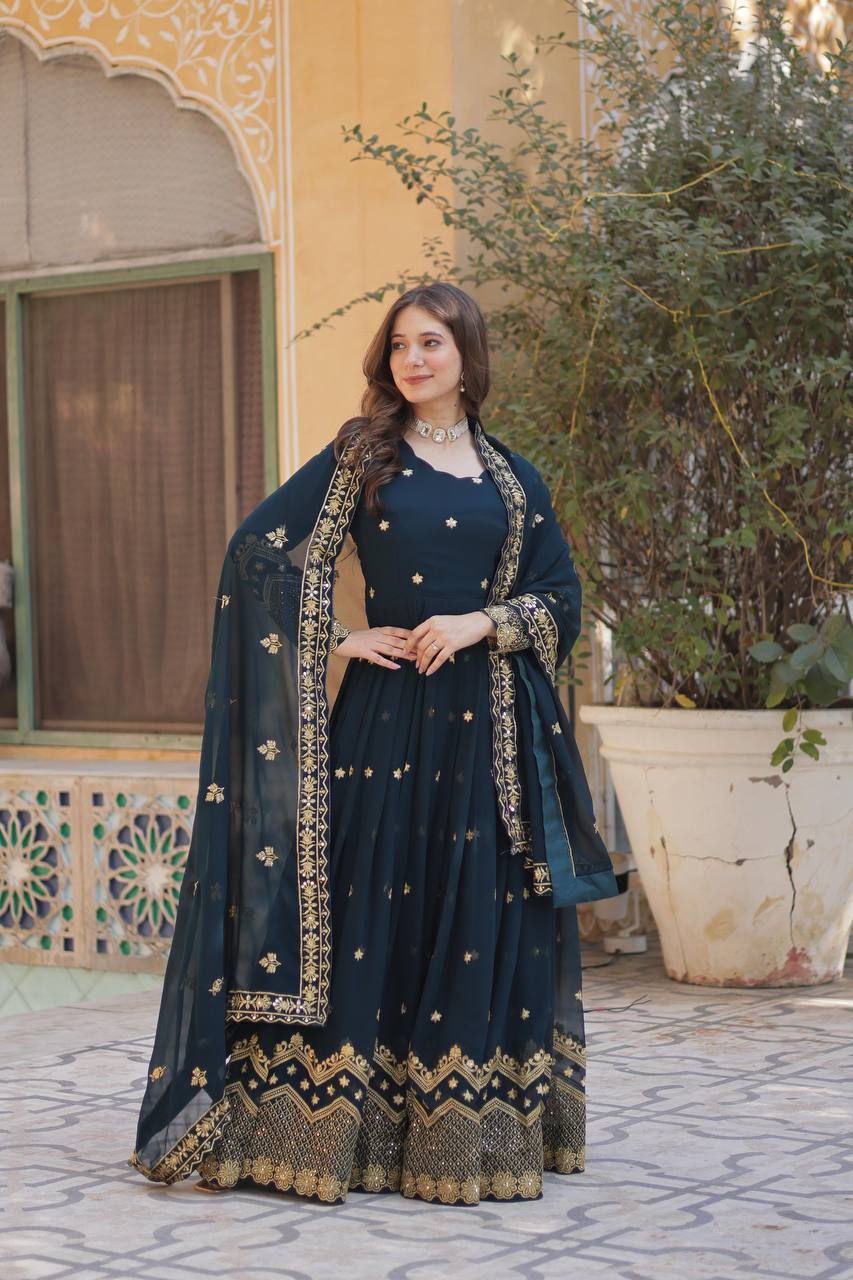 New Partywear Designer Faux Blooming Georgette Anarkali Gown