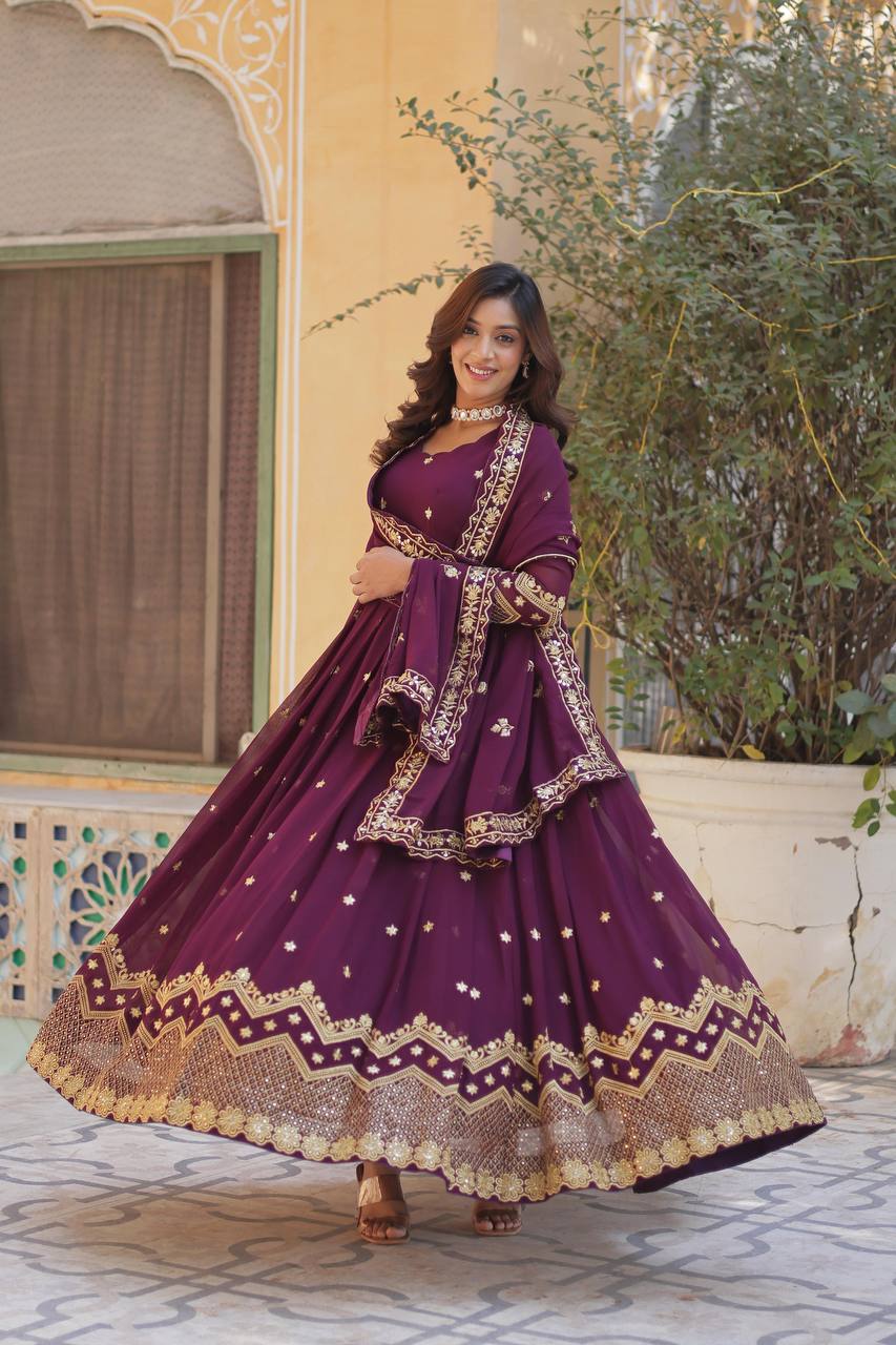 New Partywear Designer Faux Blooming Georgette Anarkali Gown