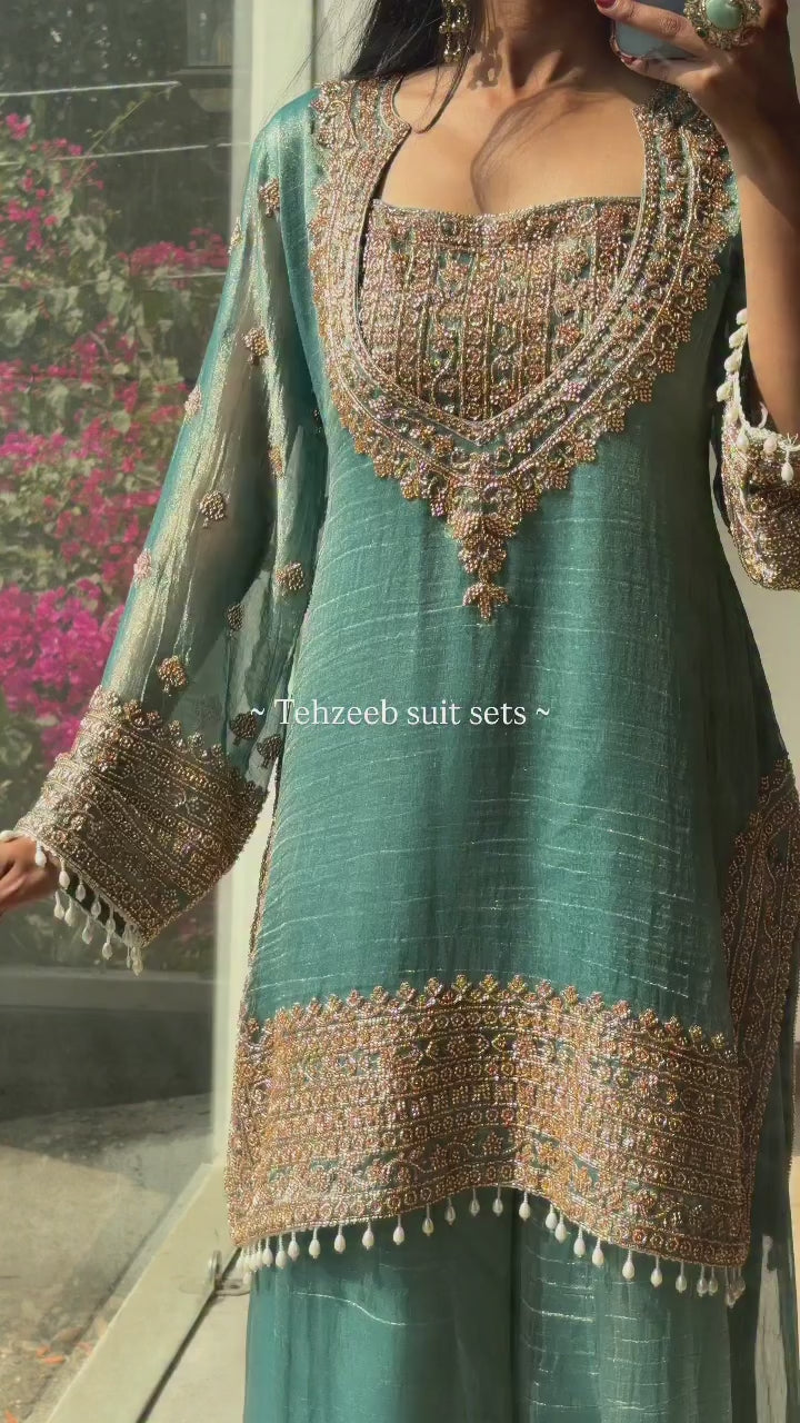 Designer Sequin Cording Work Palazzo Suit Set