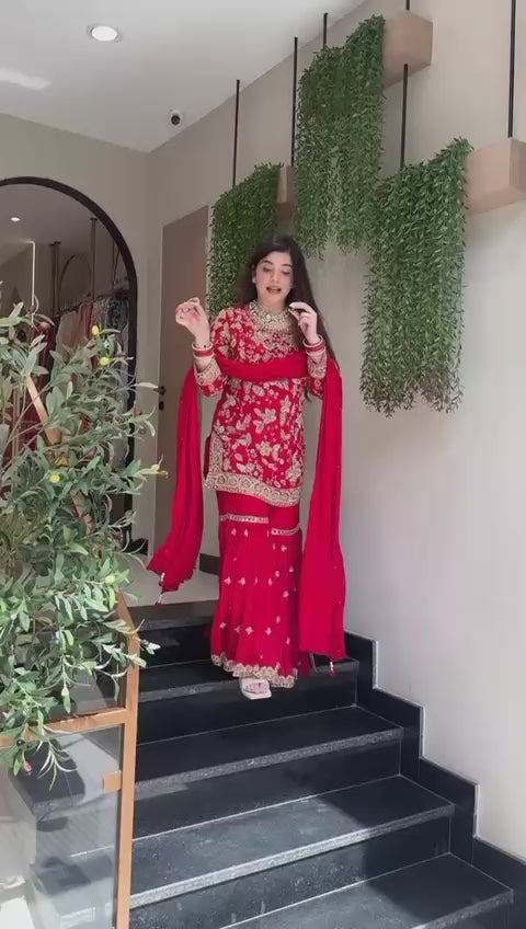 Premium Chinon Sequin Embroidered Sharara Suit Set