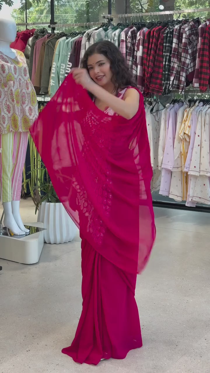 NEW SUPERHIT TRENDING READY TO WEAR SAREE WITH FULLY EMBROIDERED STYLIST BOLUES