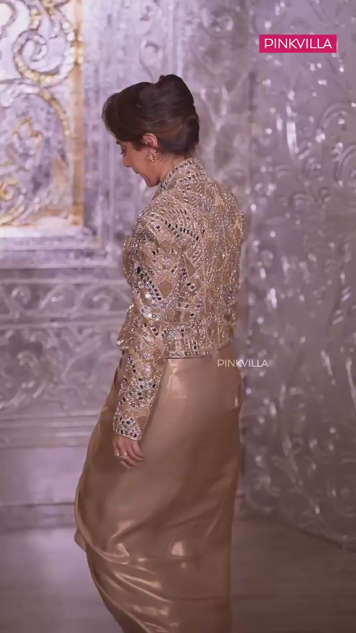 new Bollywood Style Real Mirror work Goldern Embroidery Work detailing 3 pic indo-Western Set