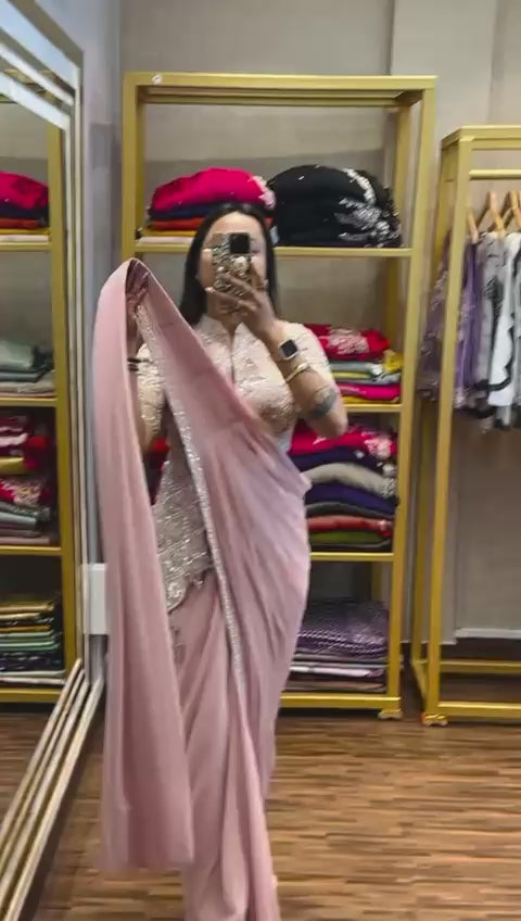 New Super Trending Embroidery cording work ready to wear saree with full koti