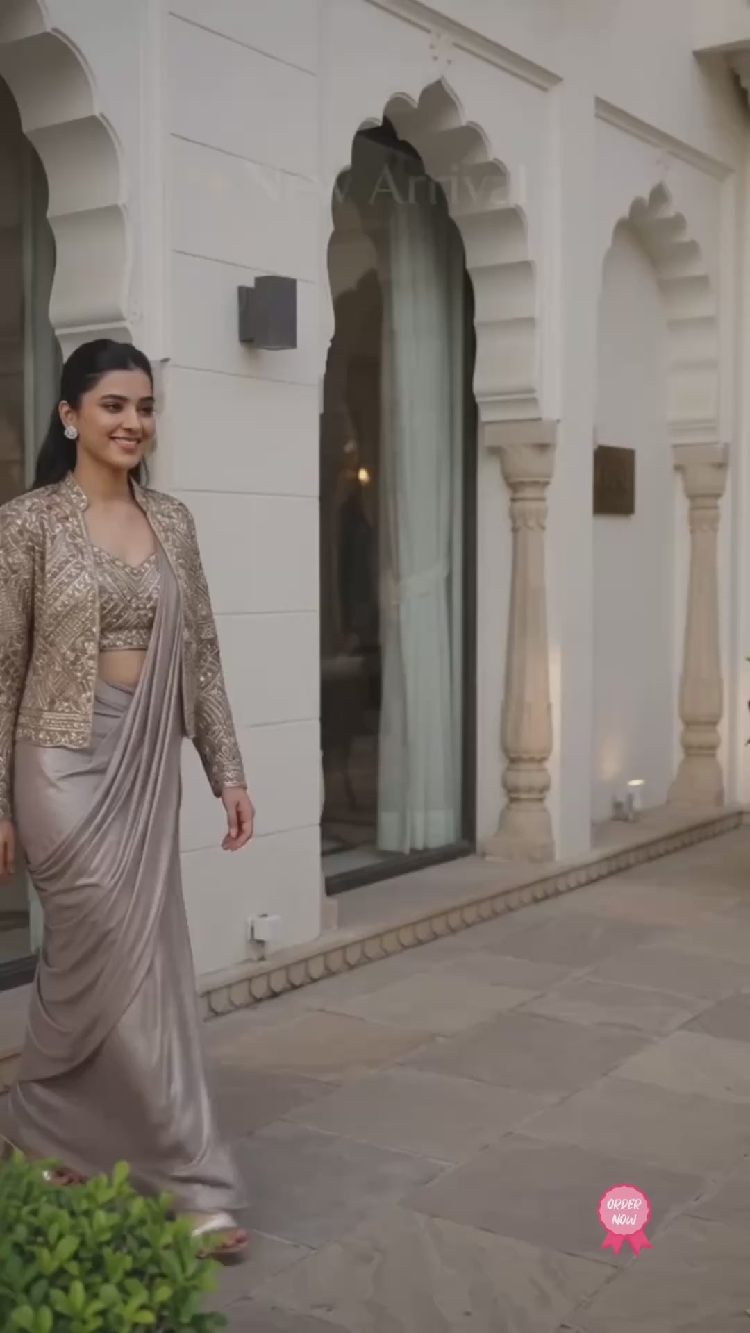 Embroidered Chinon Silk Lehenga Saree with Designer Koti