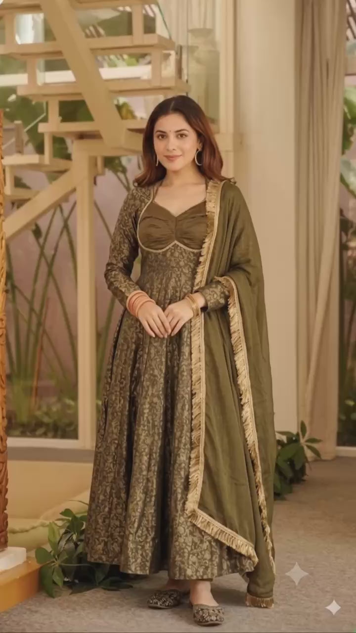 Noor Floral Brocade Jacquard Anarkali Set