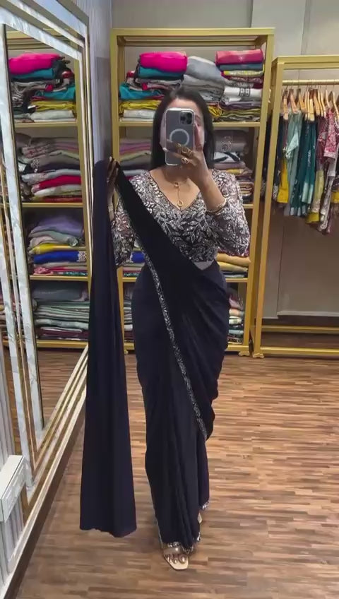 Trending Ready-Made Rangoli Drape Saree with Stylish Embroidered Blouse
