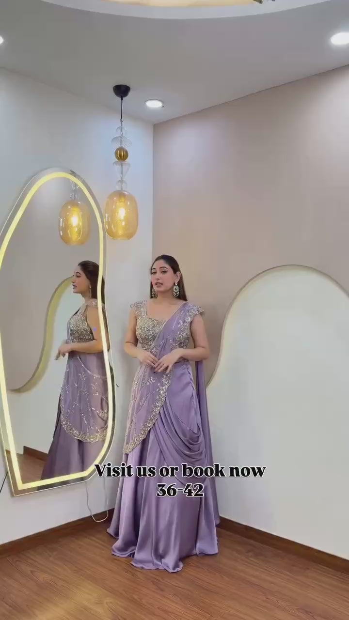 Trending Lehenga Style Saree indow-Western With Blouse set