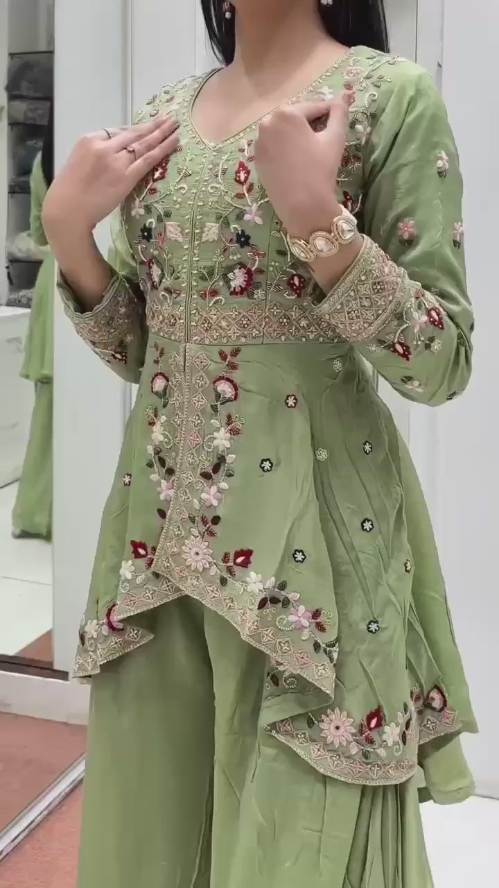 WEDDING SEASON OUR SEQUENCE EMBROIDERED TOP, PLAZZO AND DUPATTA