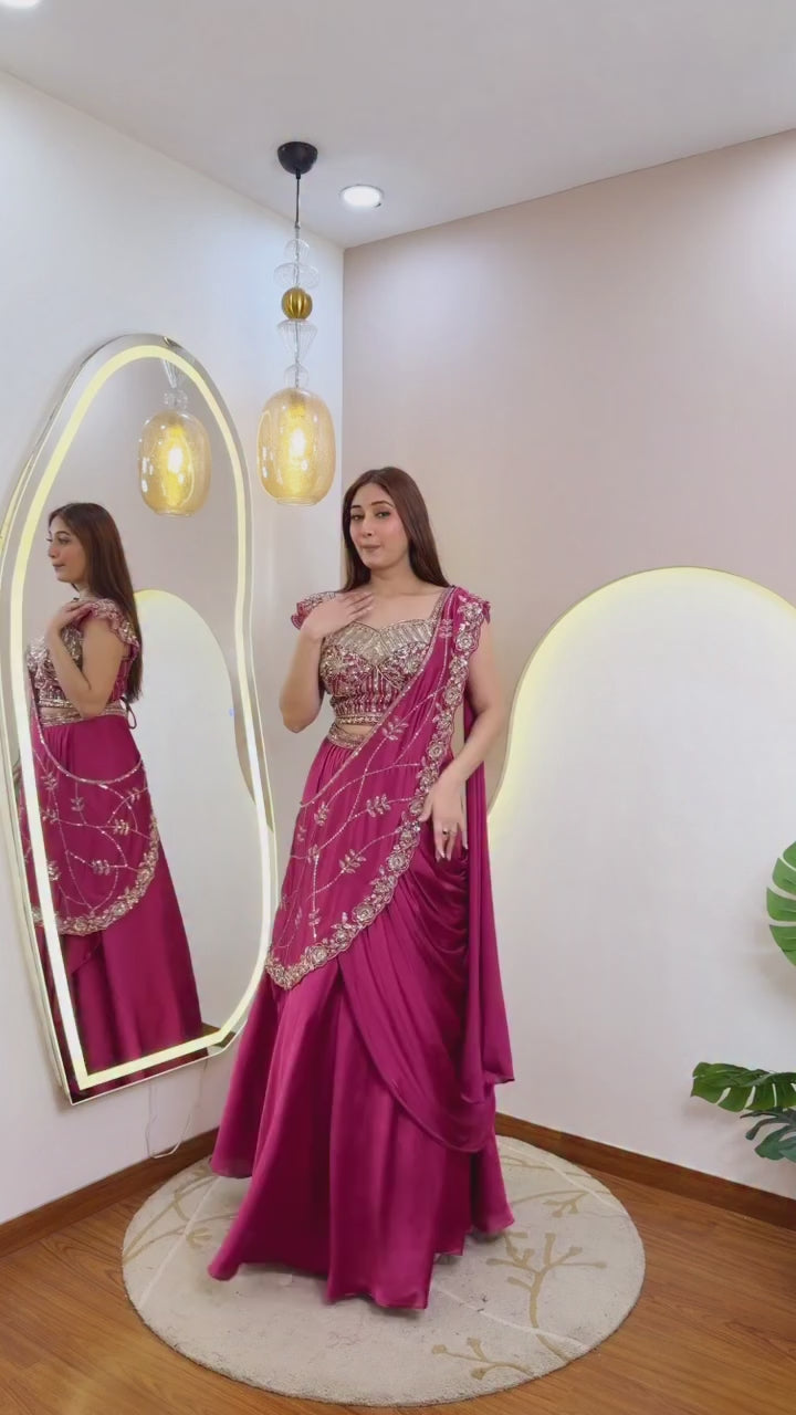 Trending Lehenga Style Saree indow-Western With Blouse set
