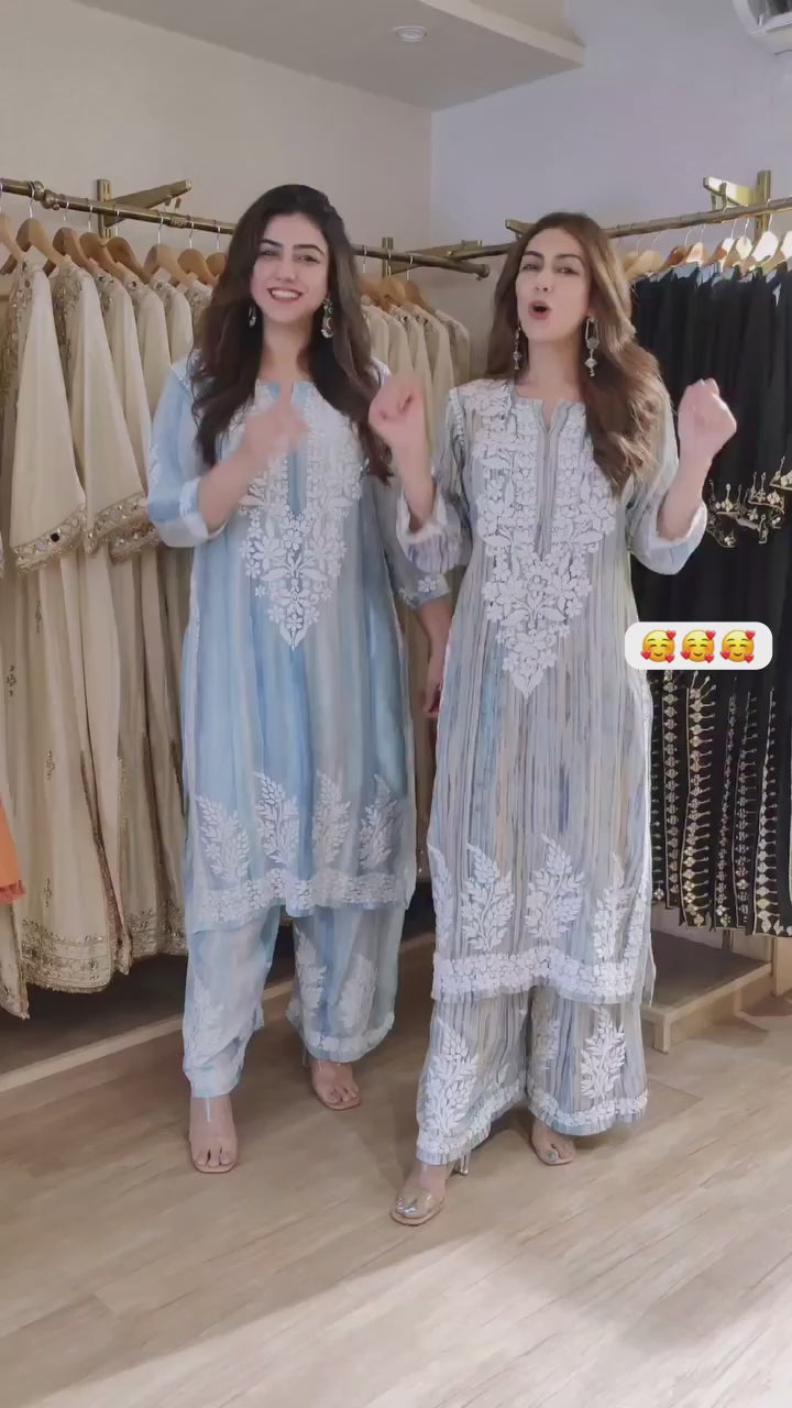 DESIGNER PAIR WITH EMBROIDERED WORK IN 2 DIFFERENT PRINTS 🩵