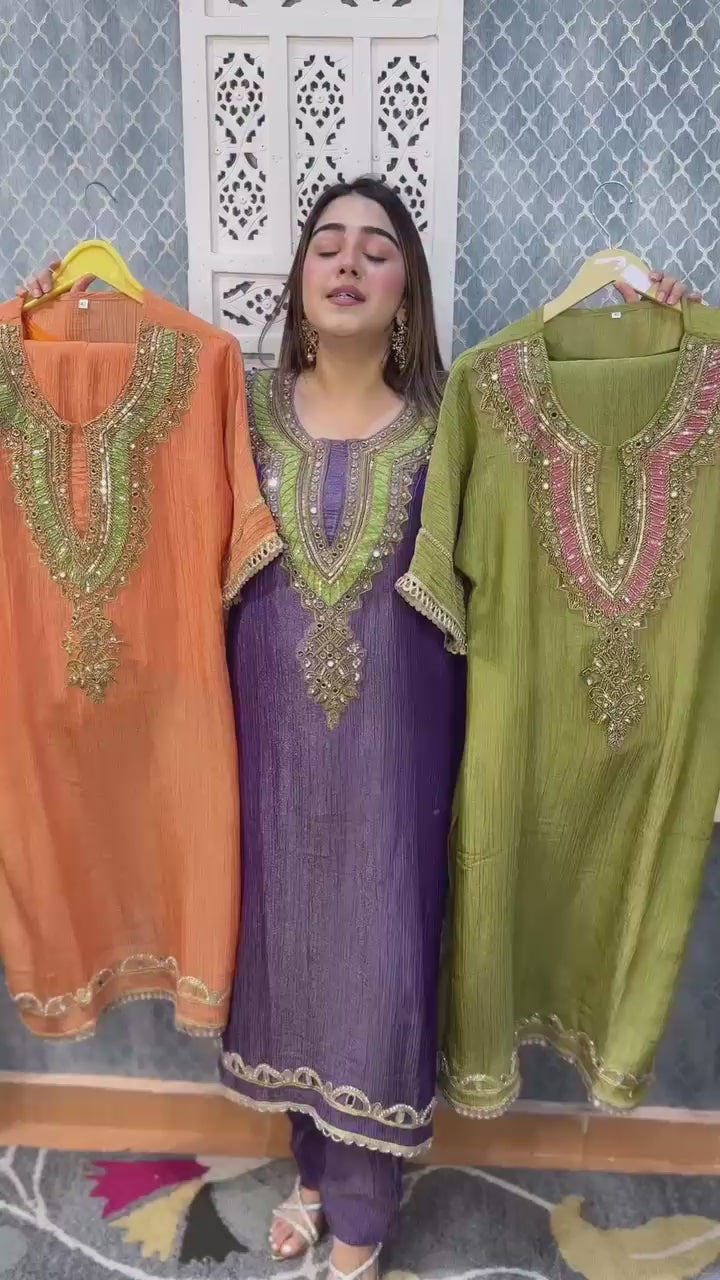 REAL MIRROR WORKED TOP, PANT WITH DUPATTA