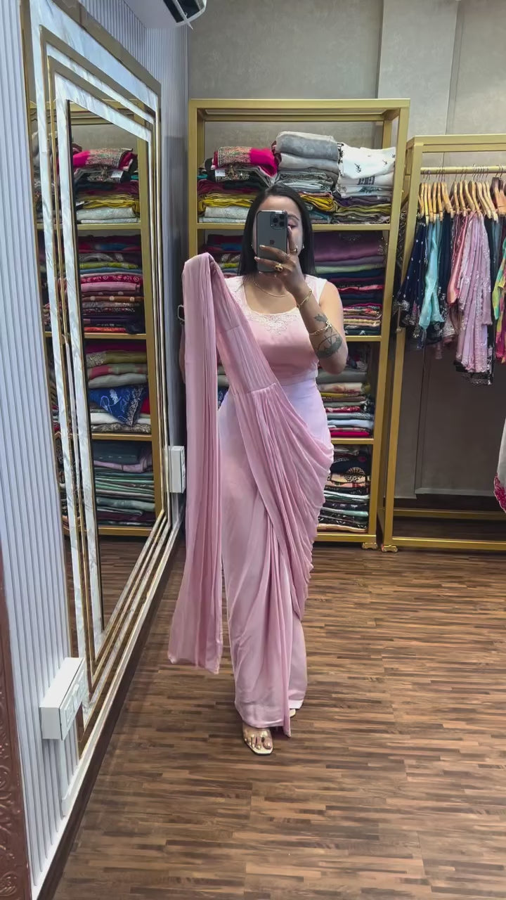 New Super Trending Embroidery Sequence work ready to wear saree with full koti