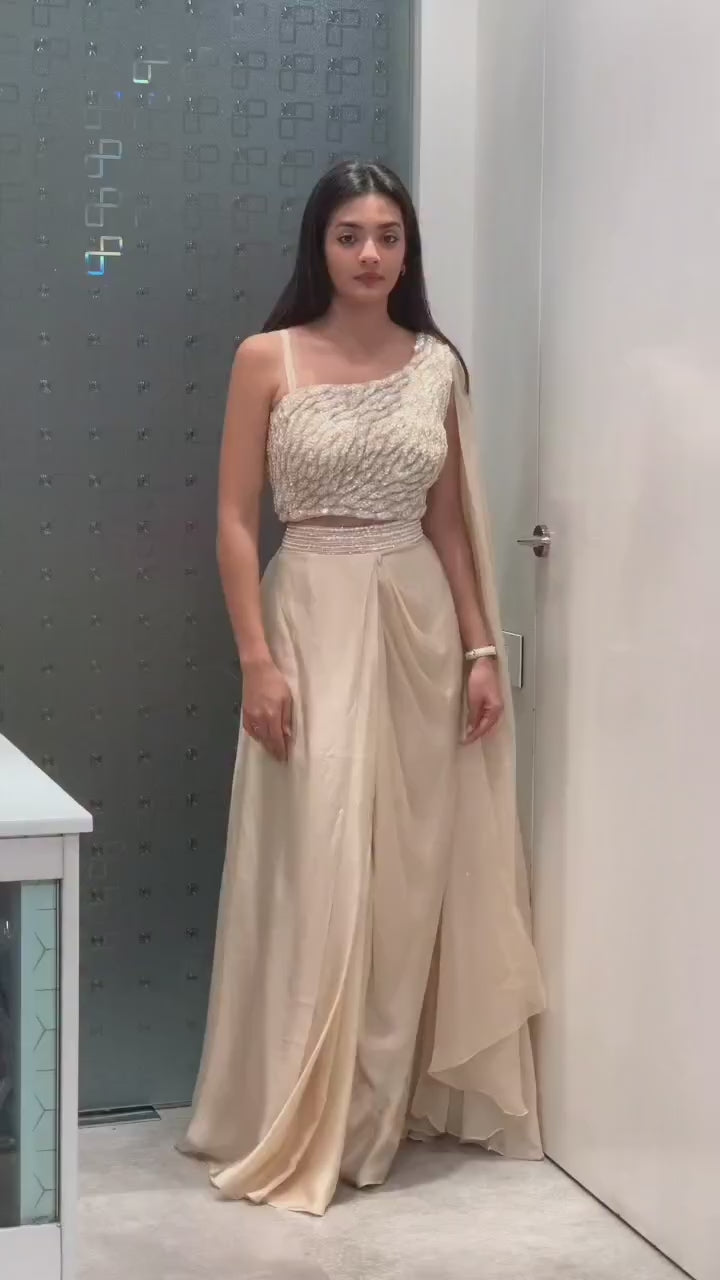 Premium Embroidered Crepe Silk Dhoti Saree Set with Designer Blouse