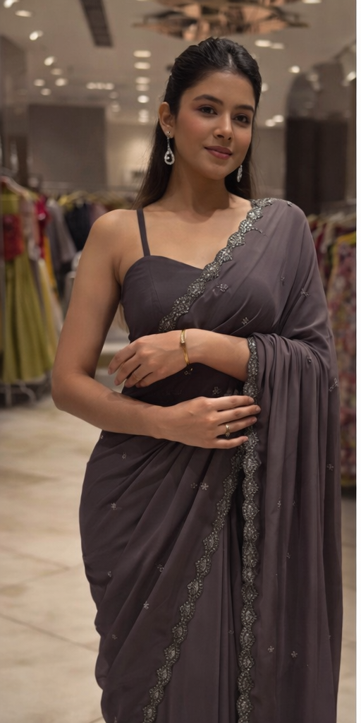 Designer Embroidered Jacket Style Saree Set