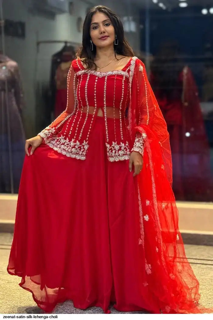 Designer Rangoli Silk Lehenga with Embroidered Koti & Sequin Net Dupatta