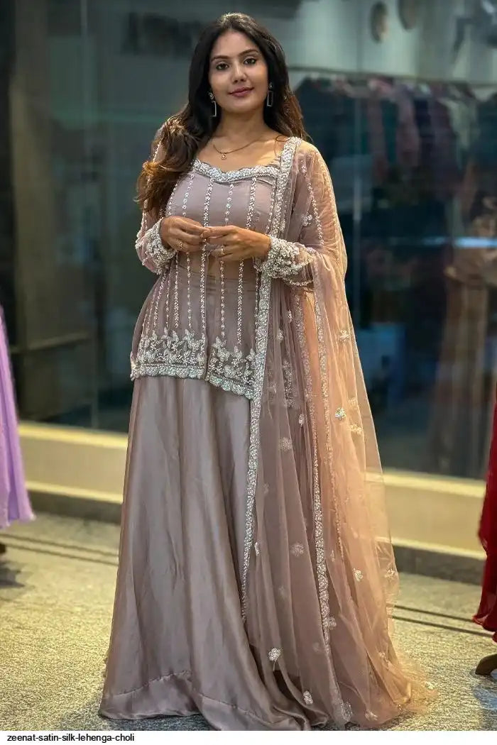 Designer Rangoli Silk Lehenga with Embroidered Koti & Sequin Net Dupatta